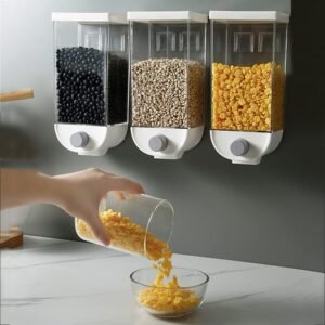 Wall-Mounted Cereal Dispenser 1.5L — One-Touch Grain & Rice Storage Container