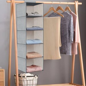 5-Shelf Hanging Clothes Organizer — Foldable Wardrobe Storage